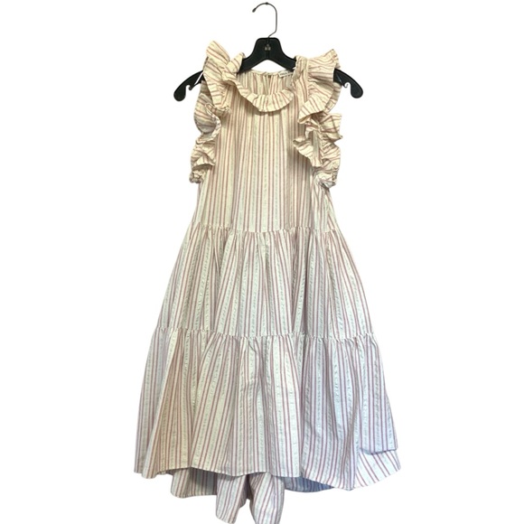 Ulla Johnson Tamsin Striped Cotton Ruffle Flutter Sleeve Dress - Picture 4 of 11